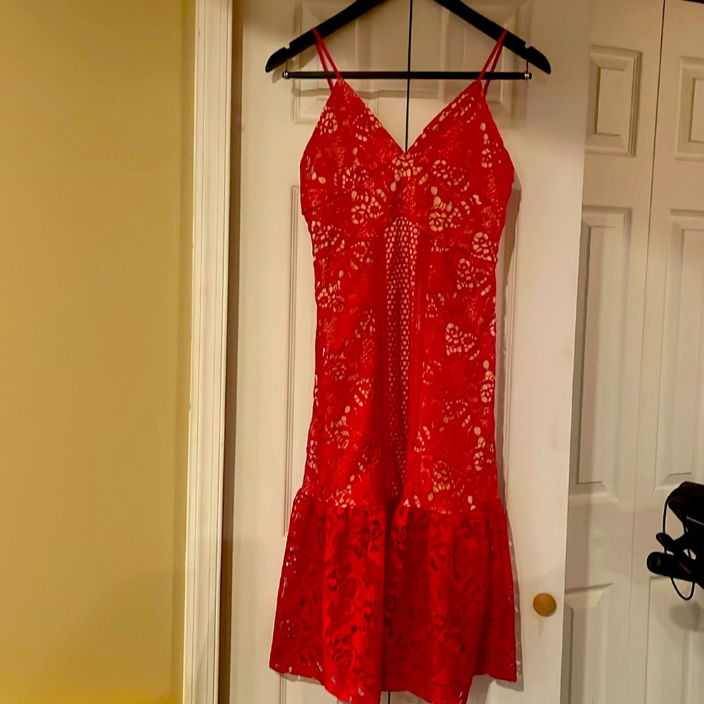 Romeo & Juliet Couture slip style Two-Tone Lace Red Dress NWT